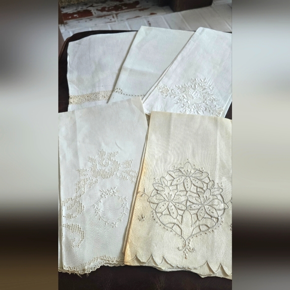 Lot of 5 Antique Tea Towels, Decorative Hand Towels 1920's - 1940's - Picture 1 of 14